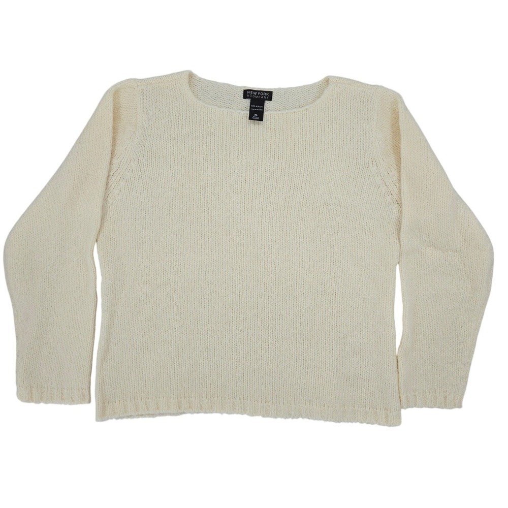 New York & Co XL Knit Sweater Womens Cream Boat Neck Pullover Soft Minimalist